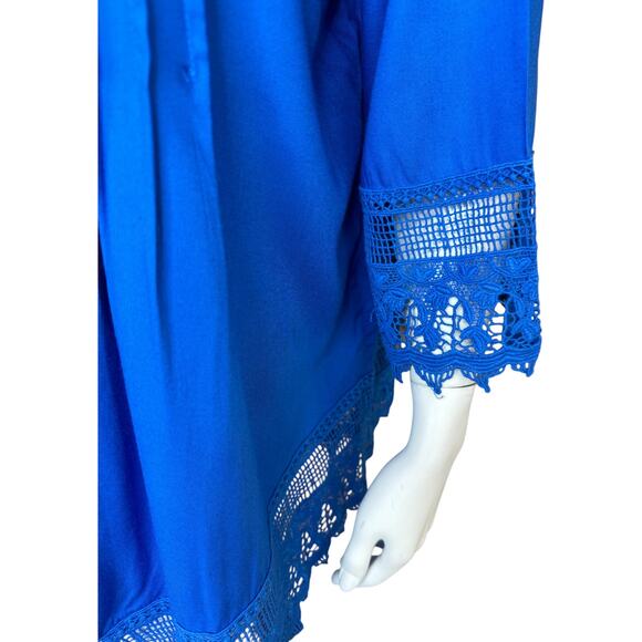 Blair Royal Blue Women's Blouse Large Lace Pleated Button-Front NWOT Boho - Picture 5 of 14